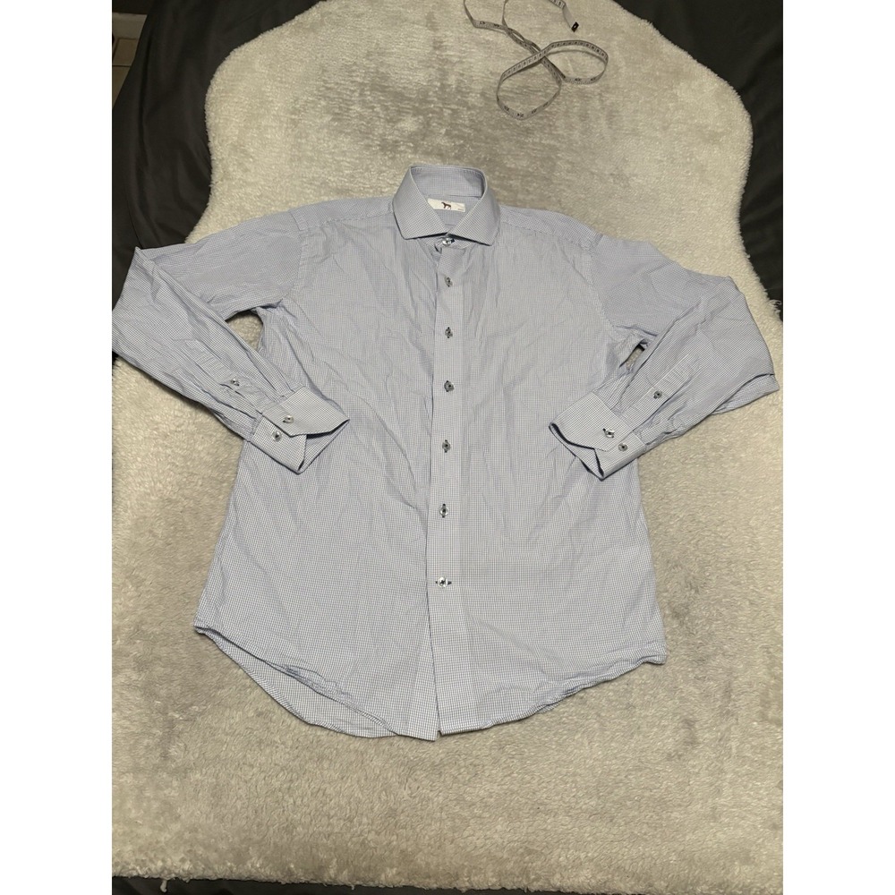 Lorenzo Uomo Men's Blue Check Button Down Dress Shirt Size 15 32/33 Top